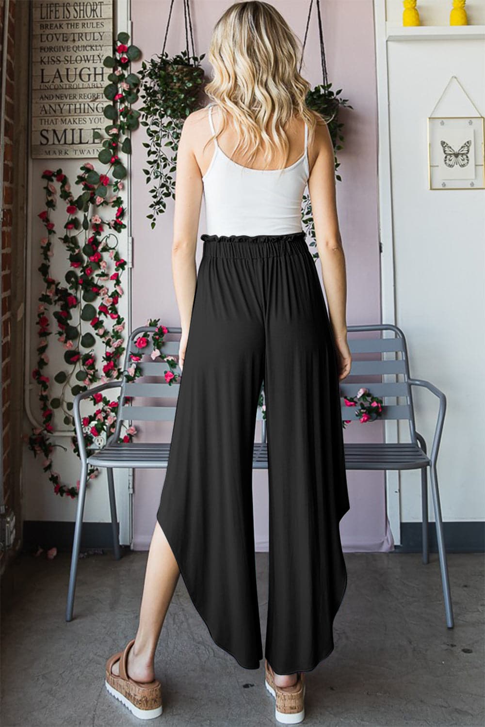 Heimish Full Size Frill Slit High Waist Wide Leg Pants.