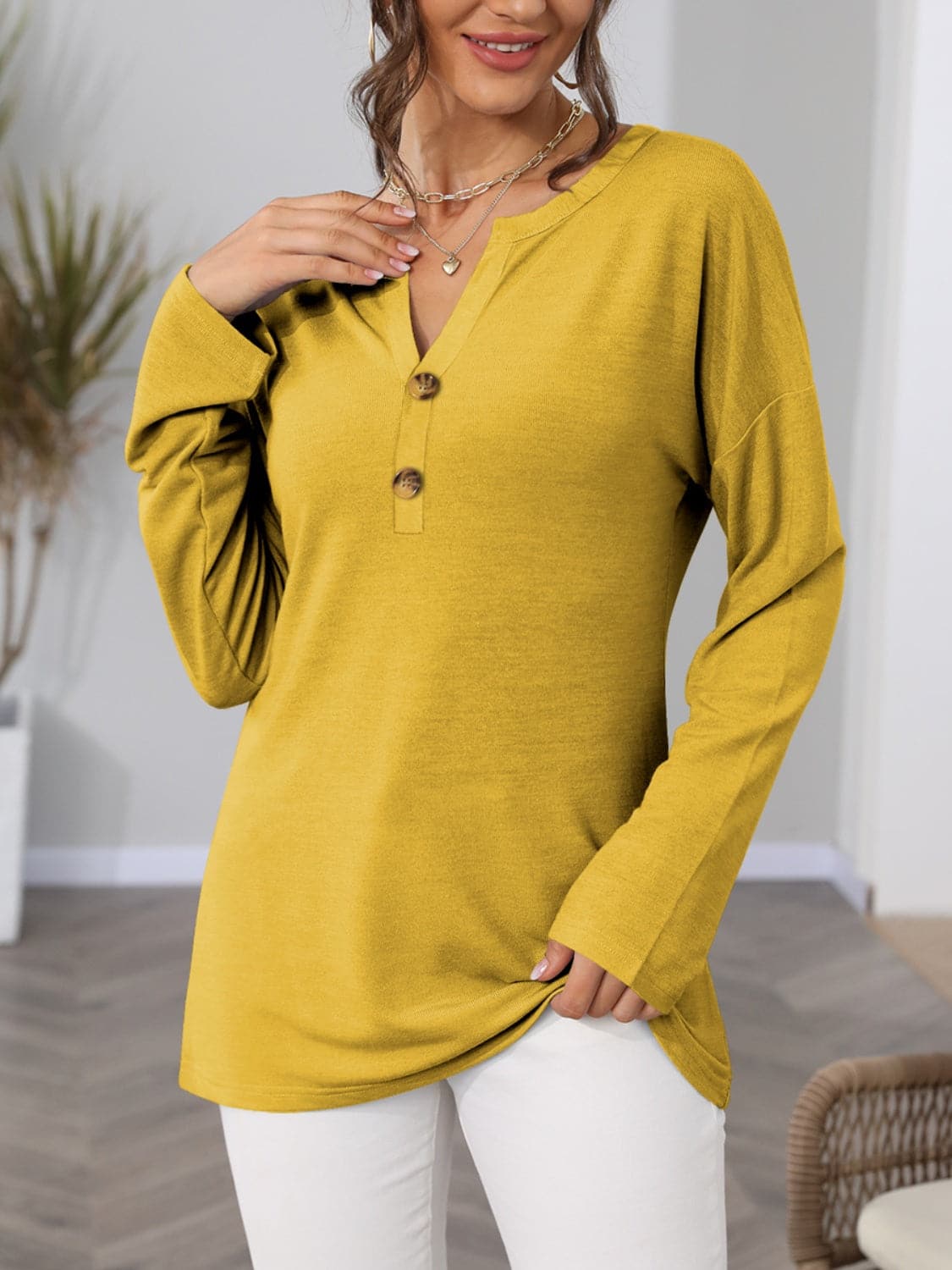 Notched Long Sleeve T-Shirt.