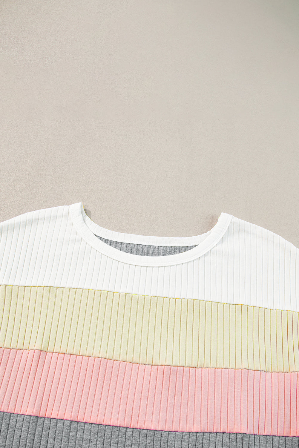 Gray Ribbed Color Block Patchwork T-shirt