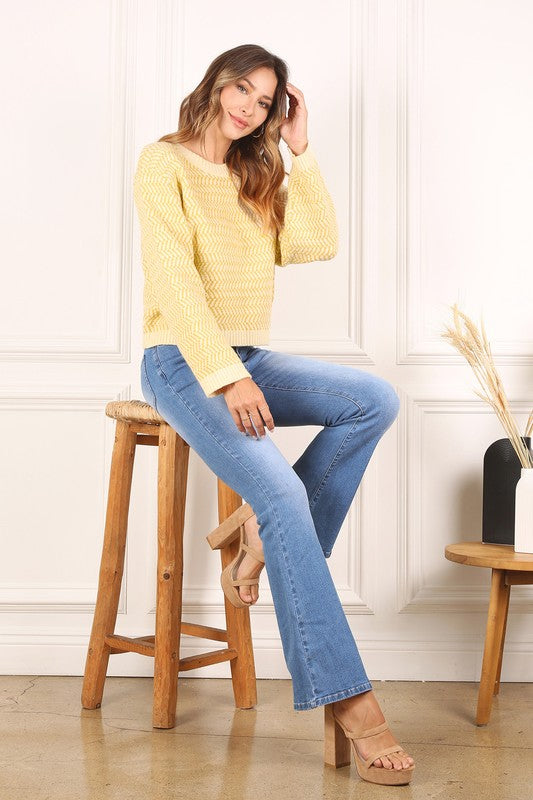 Chic herringbone crew neck sweater for effortless style