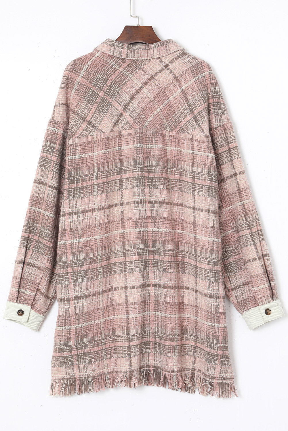 Chic pink macrame plaid coat in plus sizes