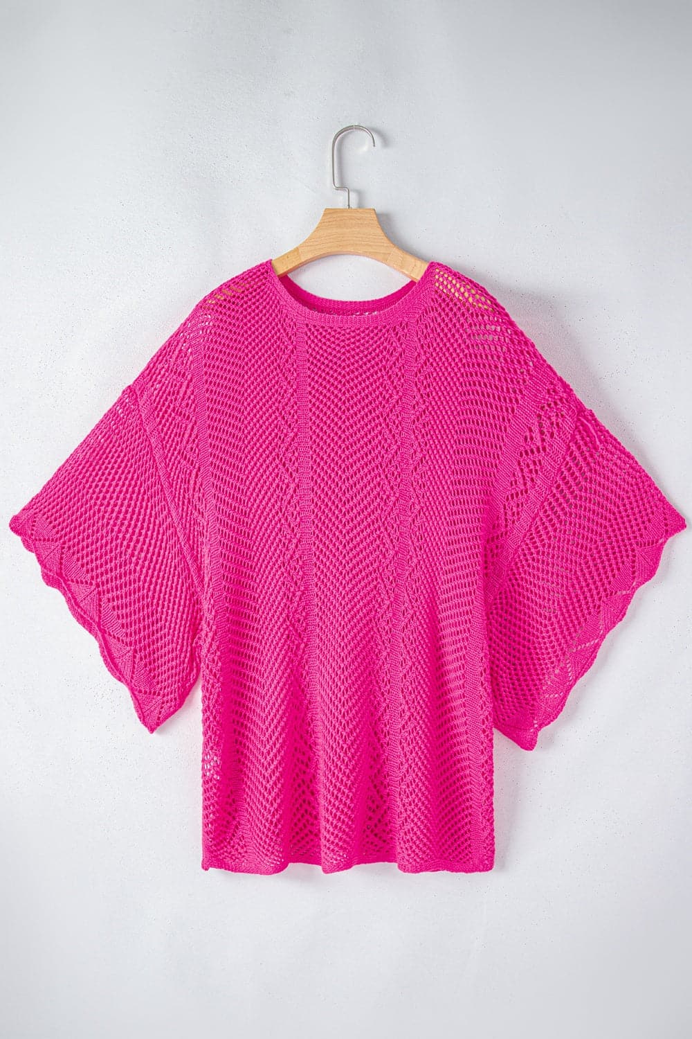 Openwork Round Neck Half Sleeve Knit Top.