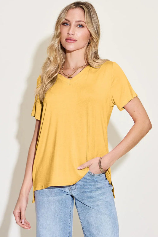 Basic Bae Bamboo Full Size V-Neck High-Low T-Shirt - Love Salve