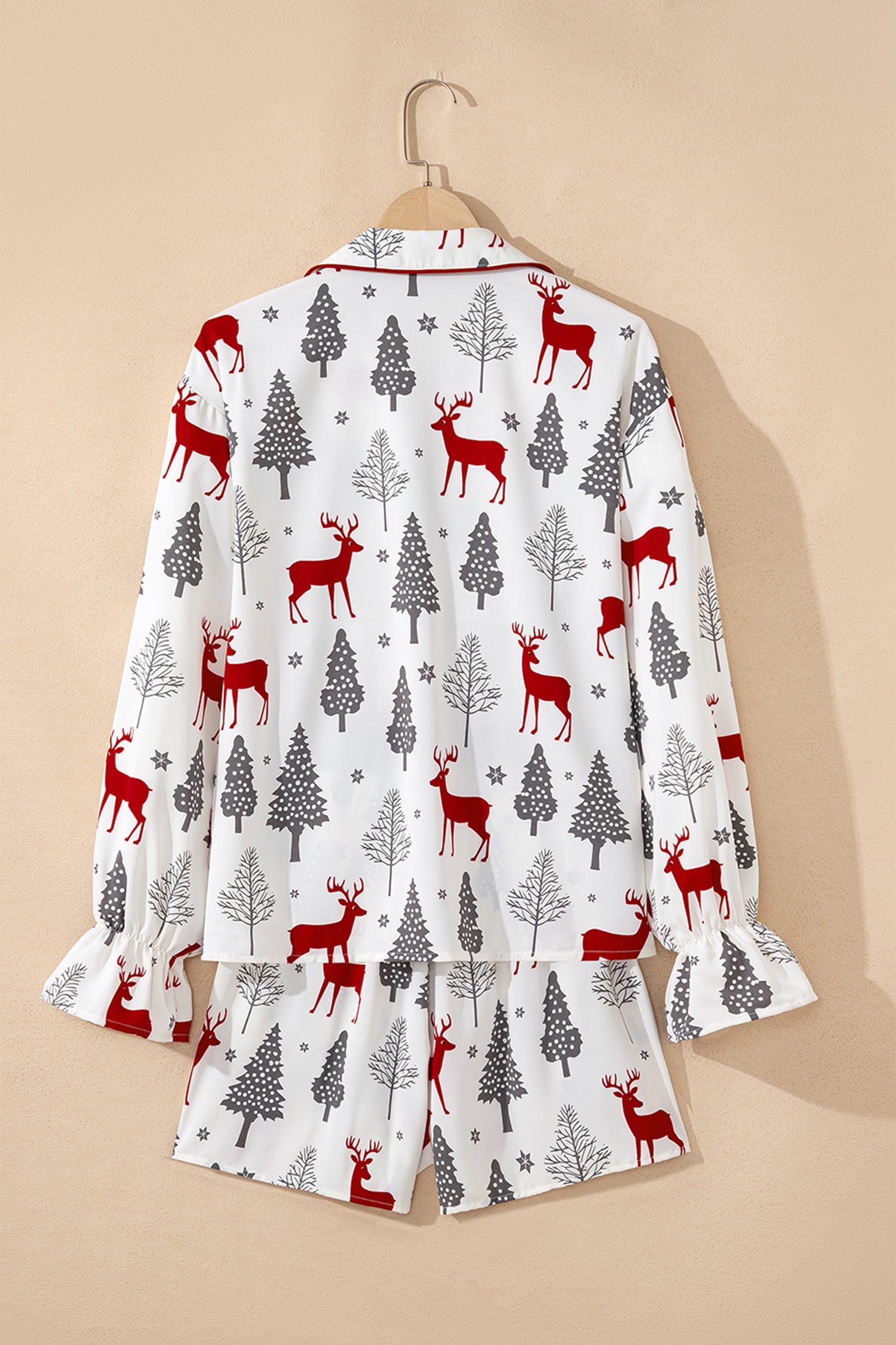 White Christmas Pajama Set 2 Piece Velvet Trim Bow Knot Short Set Dear-Lover Dropshipping