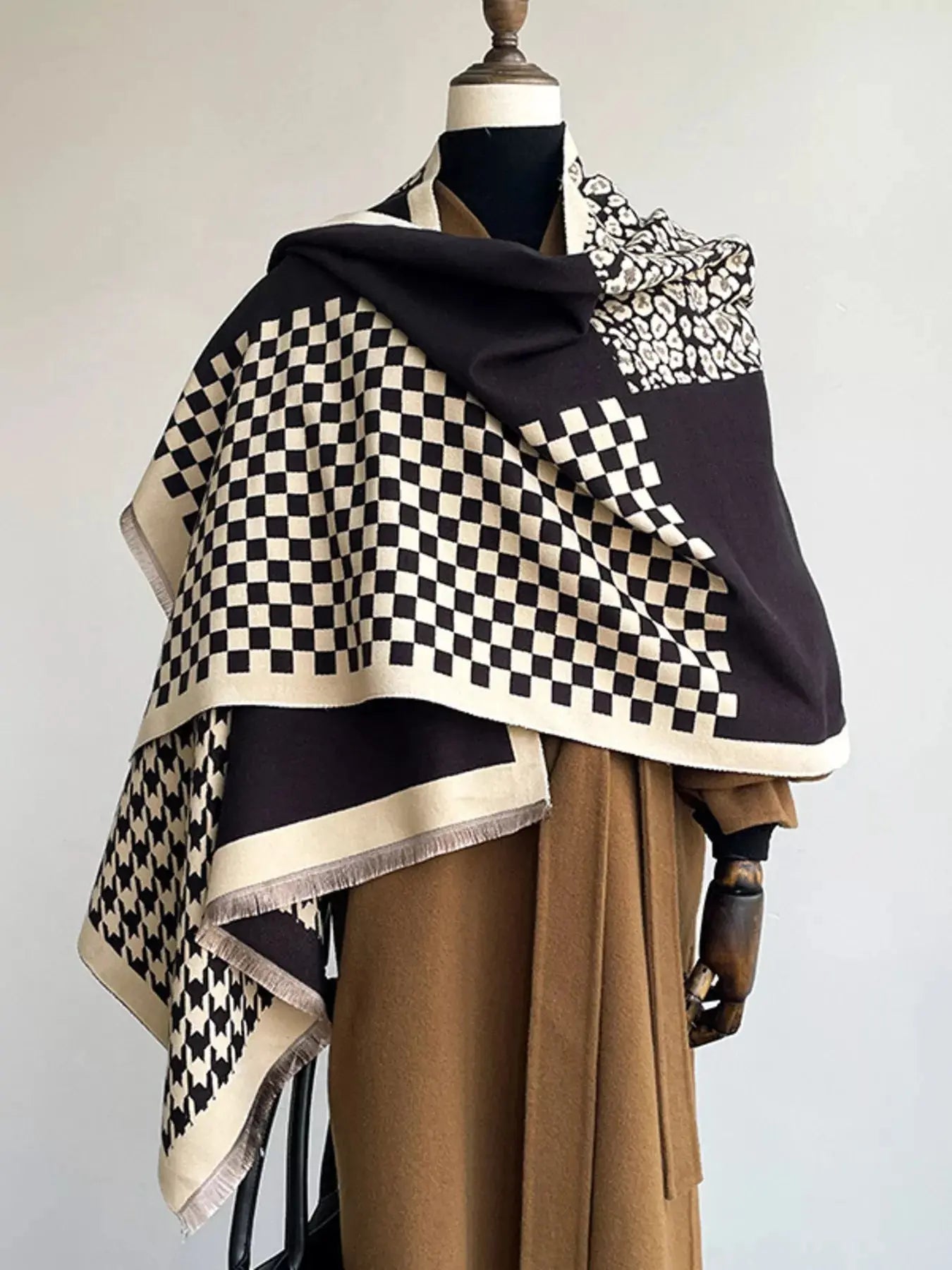 Checkered Raw Hem Scarf Simply Love