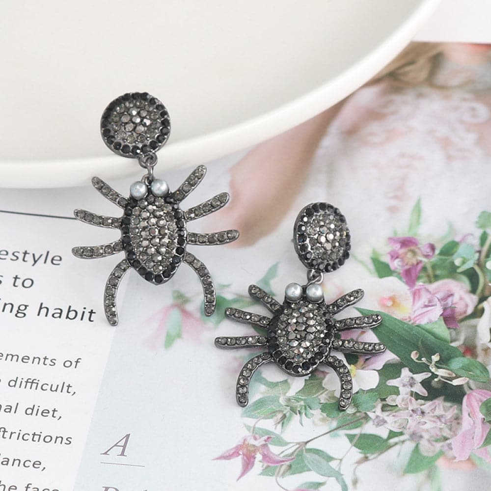 Sparkling alloy spider earrings