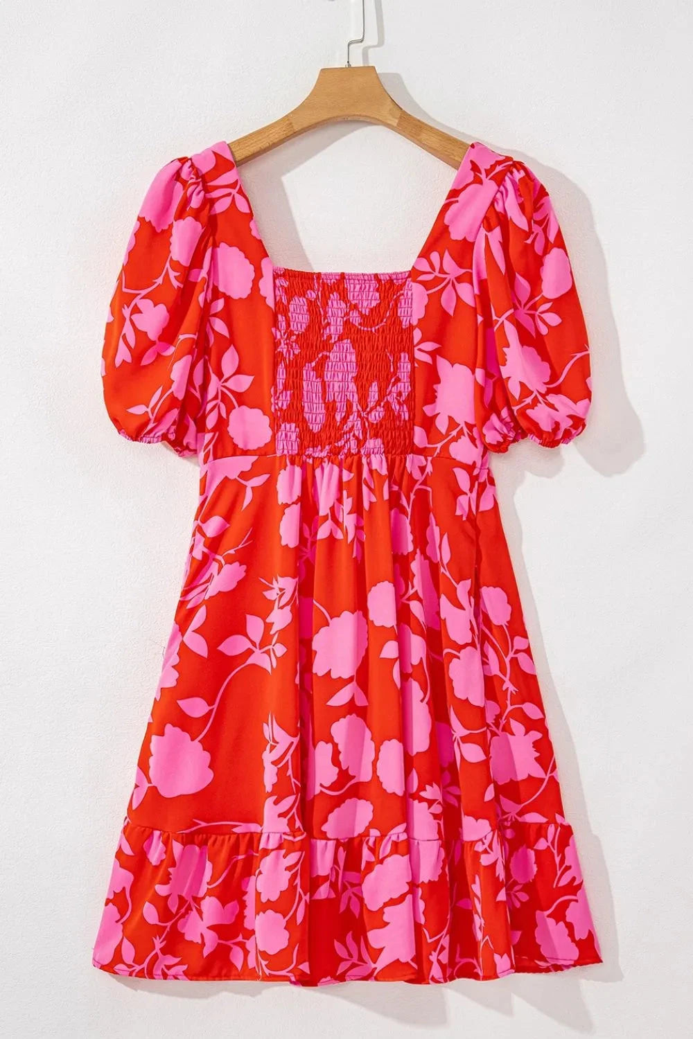 Floral Puff Sleeve Sweetheart Neck Ruffled Mini Dress Simply Love