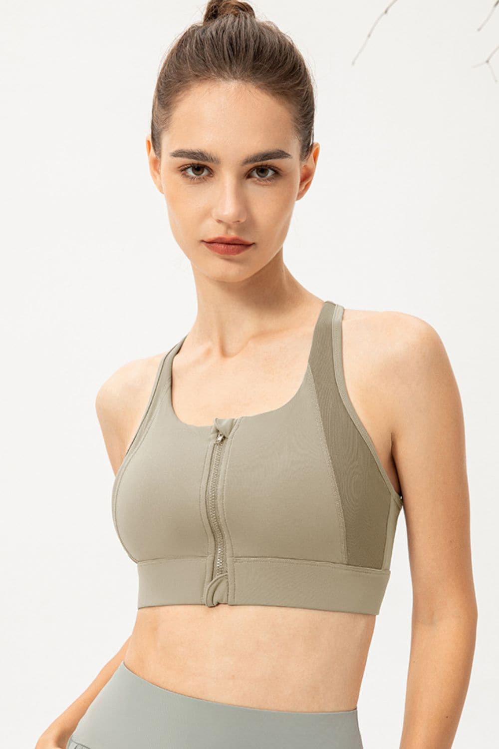 Zip-Up Round Neck Sports Bra.