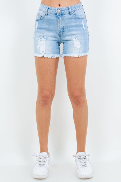 American Bazi High Waist Distressed Frayed Denim Shorts.