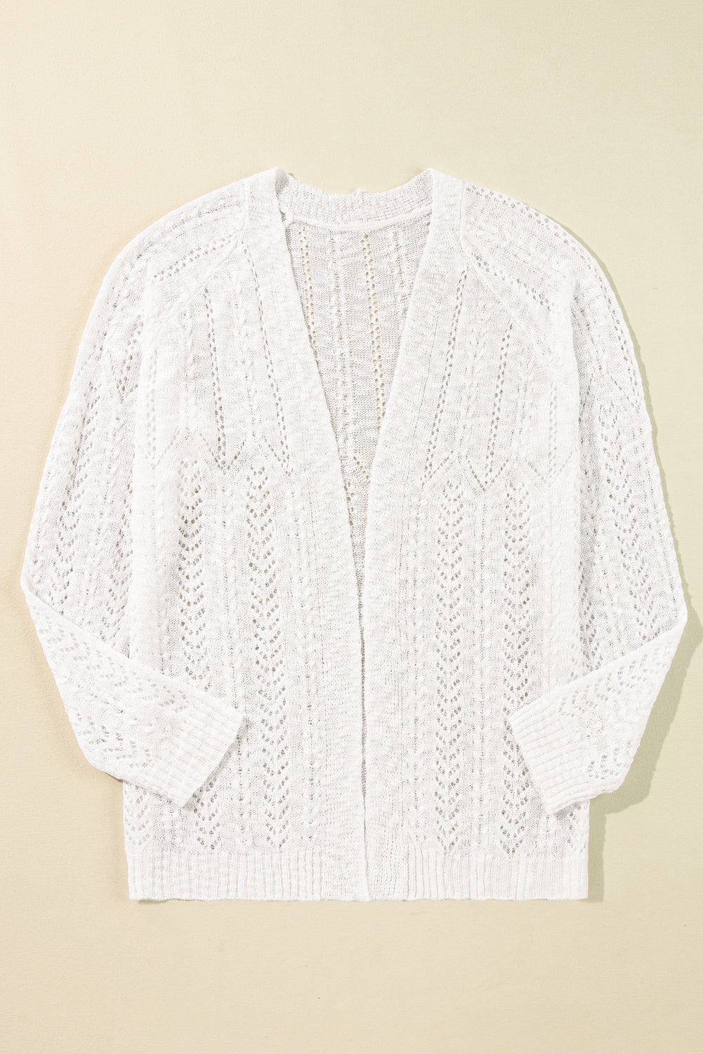 Chic white plus size eyelet knit open cardigan for effortless layering