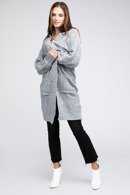 Twisted texture open front cardigan with pockets