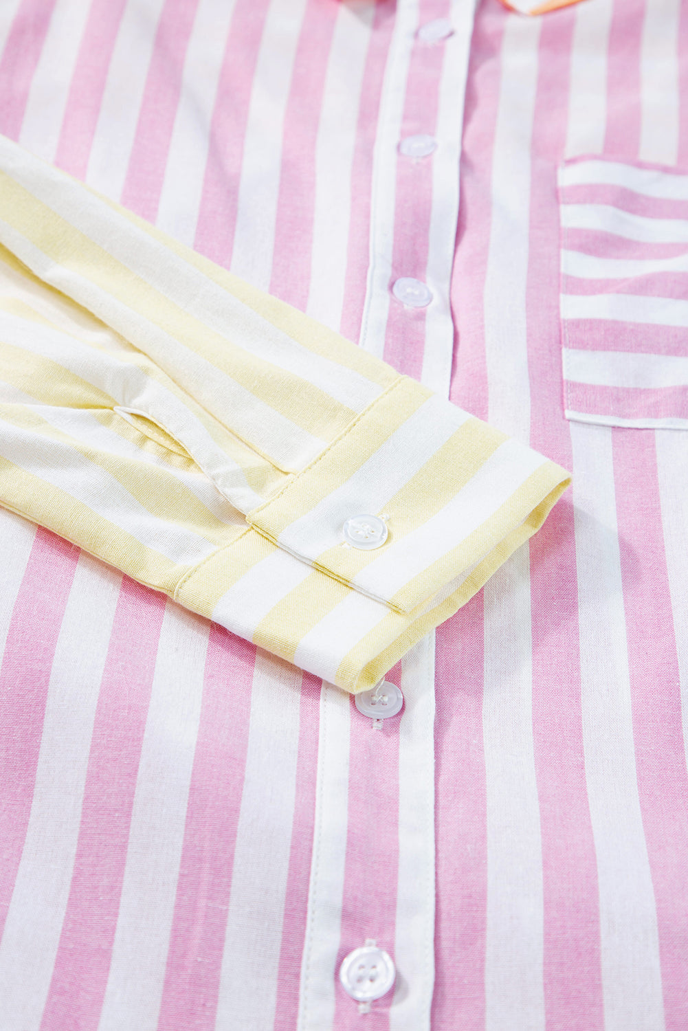 Pink striped patchwork shirt with contrast collar and long sleeves