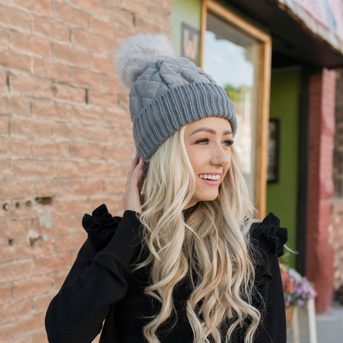 Snap & Slay Quilted Pom Beanie – The Perfect Blend of Cozy and Chic! Coco’s Tee Boutique