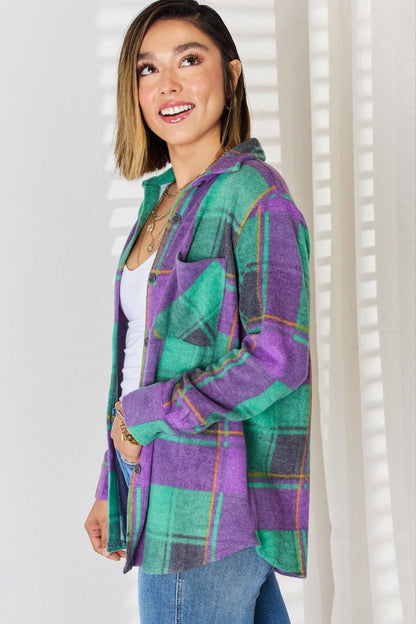 Zenana Plaid Button Up Long Sleeve Shacket.