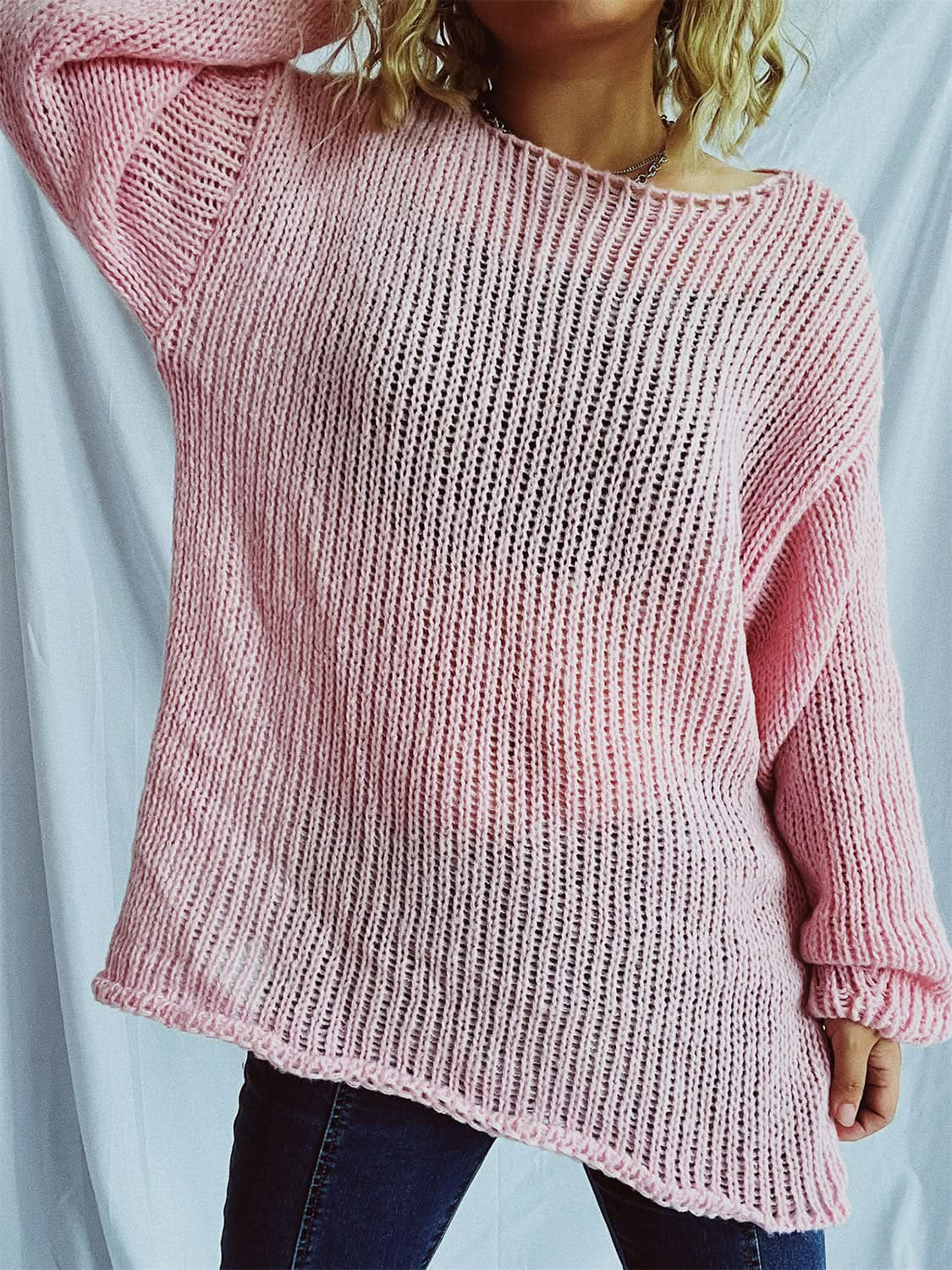 Chic dropped shoulder boat neck sweater