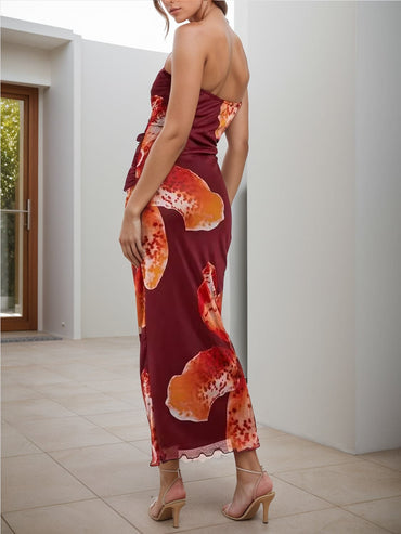 Printed Tube Sleeveless Maxi Dress.