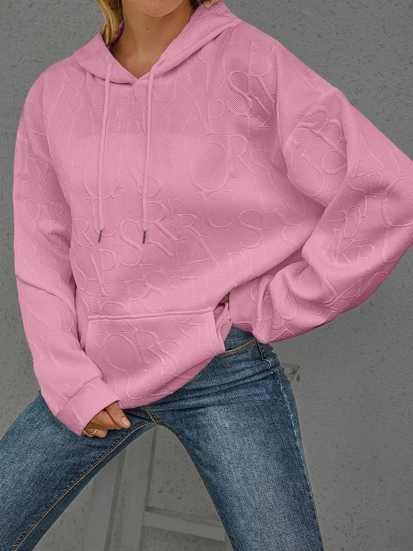 Full Size Embossed Lettering Casual Hoodie Plus Size Simply Love