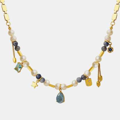 18K Gold-Plated Beaded Charm Necklace.