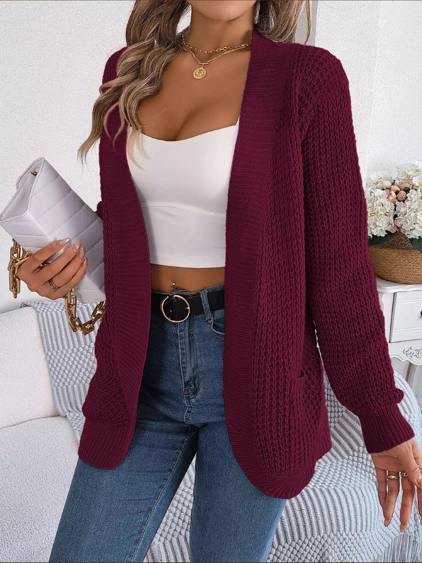 Chunky Knit Open Front Cardigan with Pockets Coco’s Tee Boutique