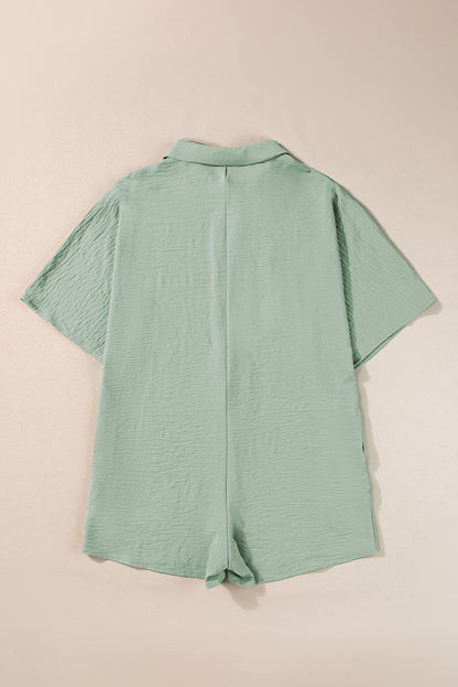 Spinach Green Half Button Collared Loose Romper