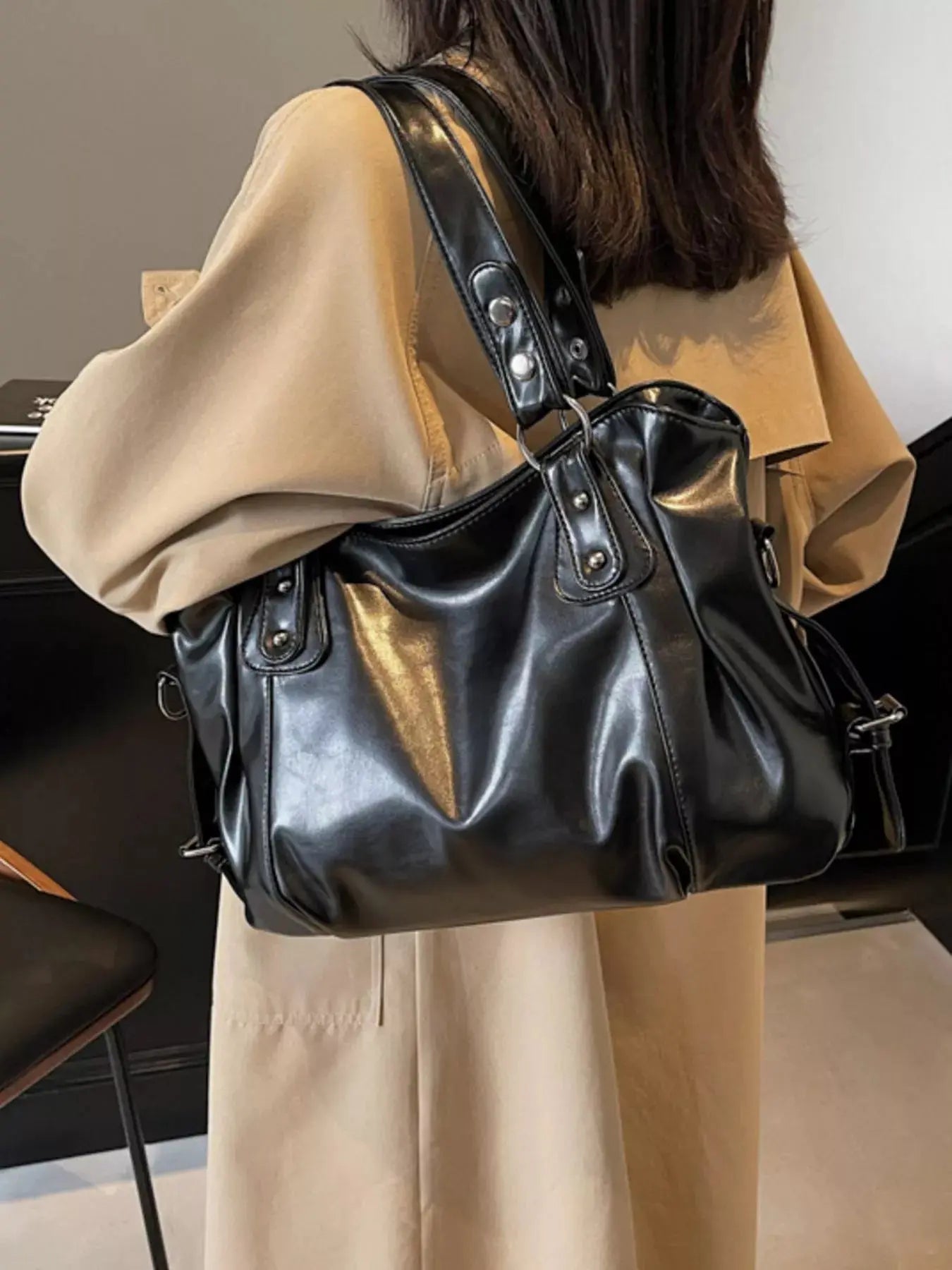 Vintage Style PU Leather Handbag Large Tote With Shoulder Straps Simply Love