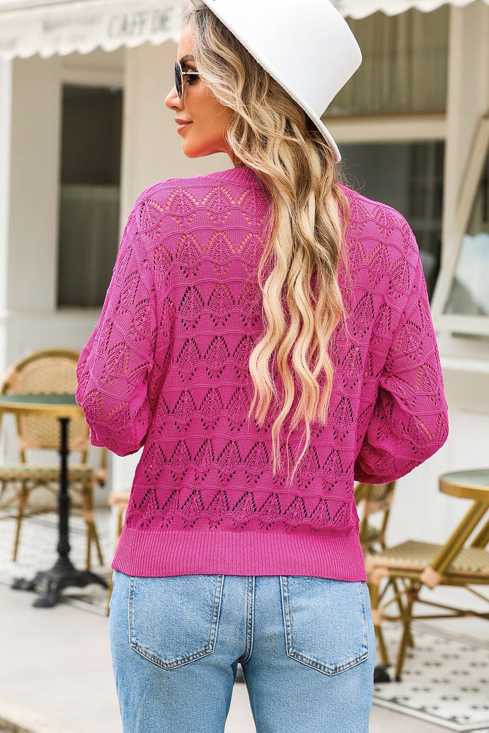 Openwork V-Neck Cardigan.