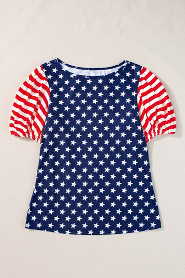 Stars and Stripes Round Neck Short Sleeve Top.