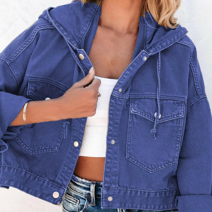 Hooded Dropped Shoulder Denim Jacket.