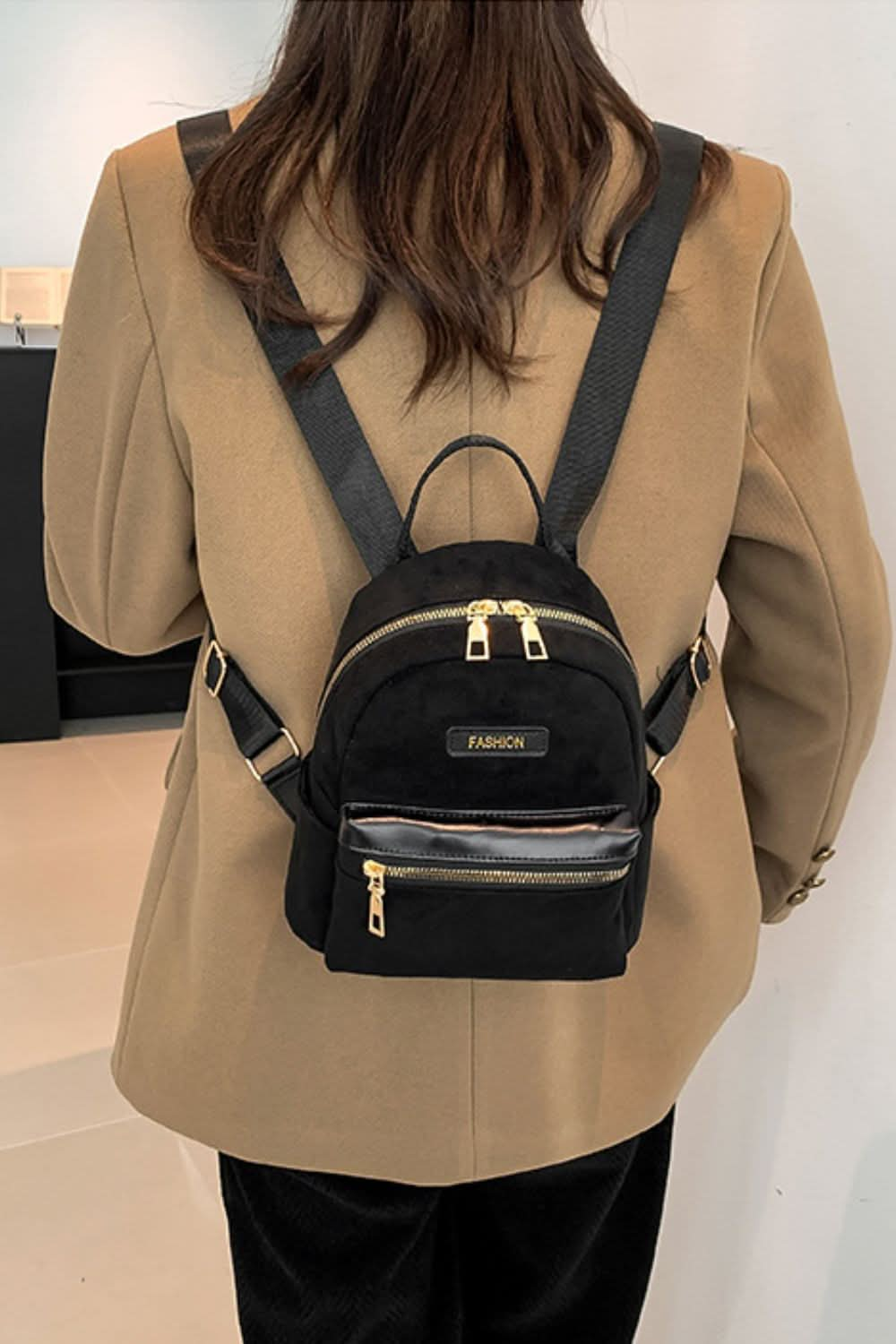 Chic suede mini backpack with adjustable straps