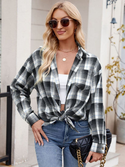 Plaid Collared Neck Long Sleeve Shirt.