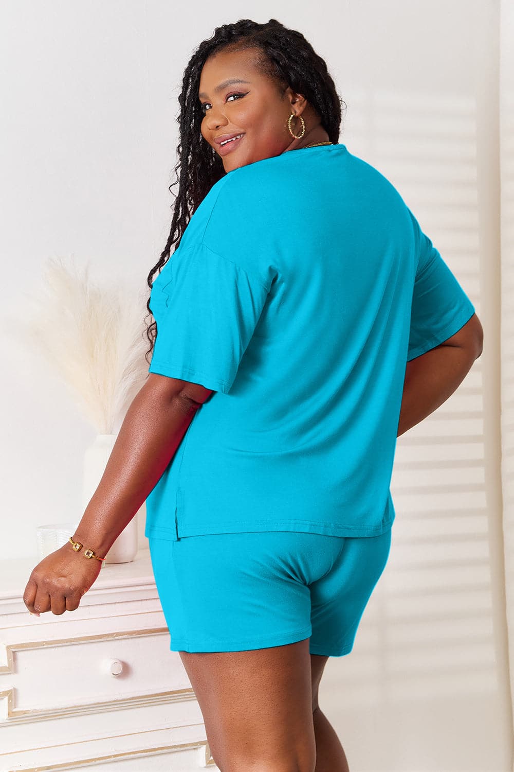 Basic Bae Full Size Soft Rayon Half Sleeve Top and Shorts Set.