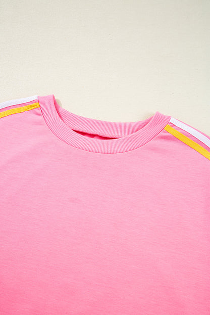 Bonbon Color Contrast Crewneck T Shirt and Wide Leg Pants Set