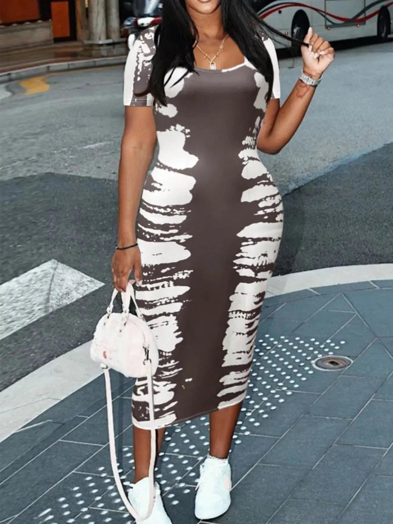 Plus Size Square Neck Short Sleeve Dress Simply Love