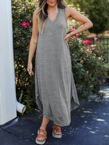 Full Size V-Neck Midi Tank Dress.