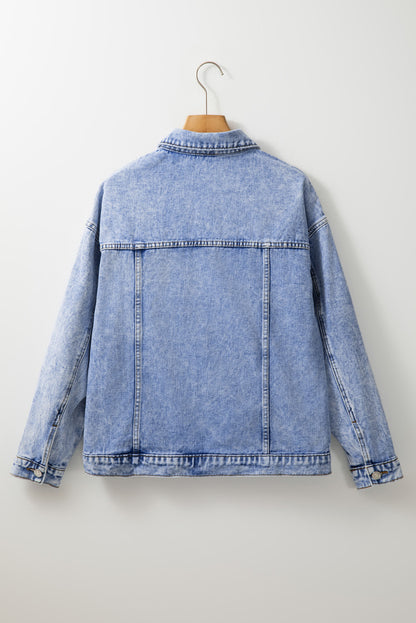 Beau Blue Vintage Washed Flap Pockets Denim Jacket