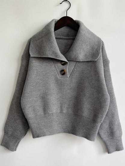 Statement Collar Half Button Sweater.