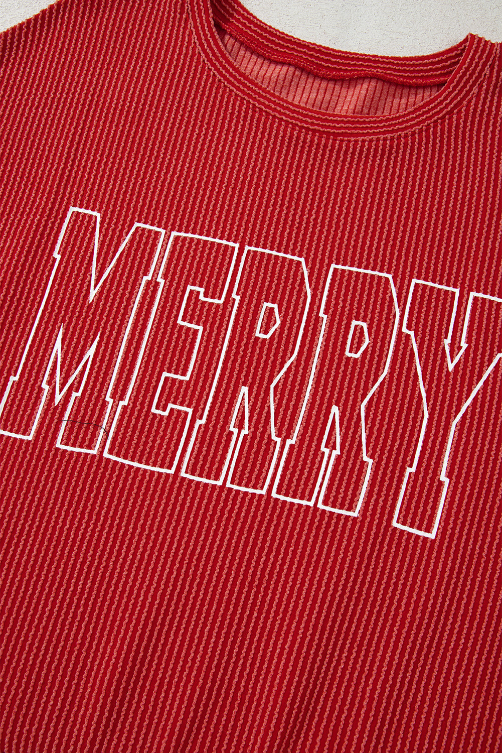 Fiery Red Twist Ribbed Merry Letter Graphic Plus Size Pullover Dear-Lover Dropshipping