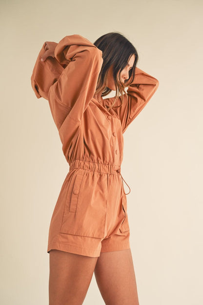 Cozy chic snap-down hooded romper