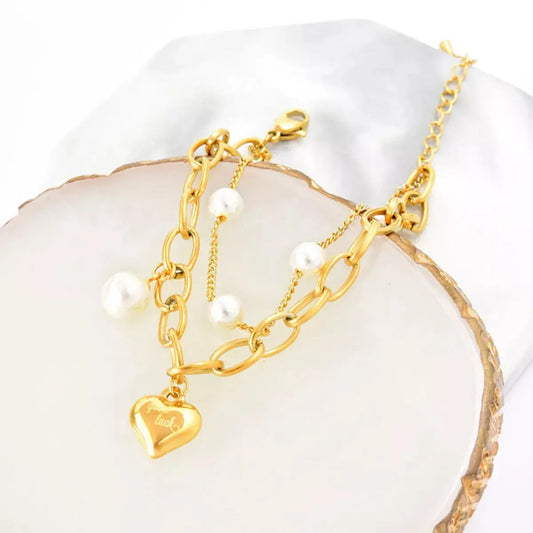 18K Gold-Plated Heart Charm Bracelet Simply Love