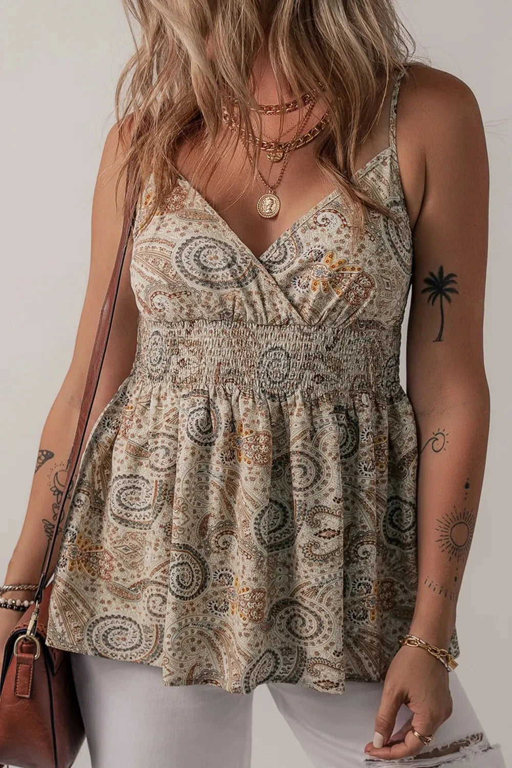 Paisley Printed Smocked Babydoll Cami Simply Love