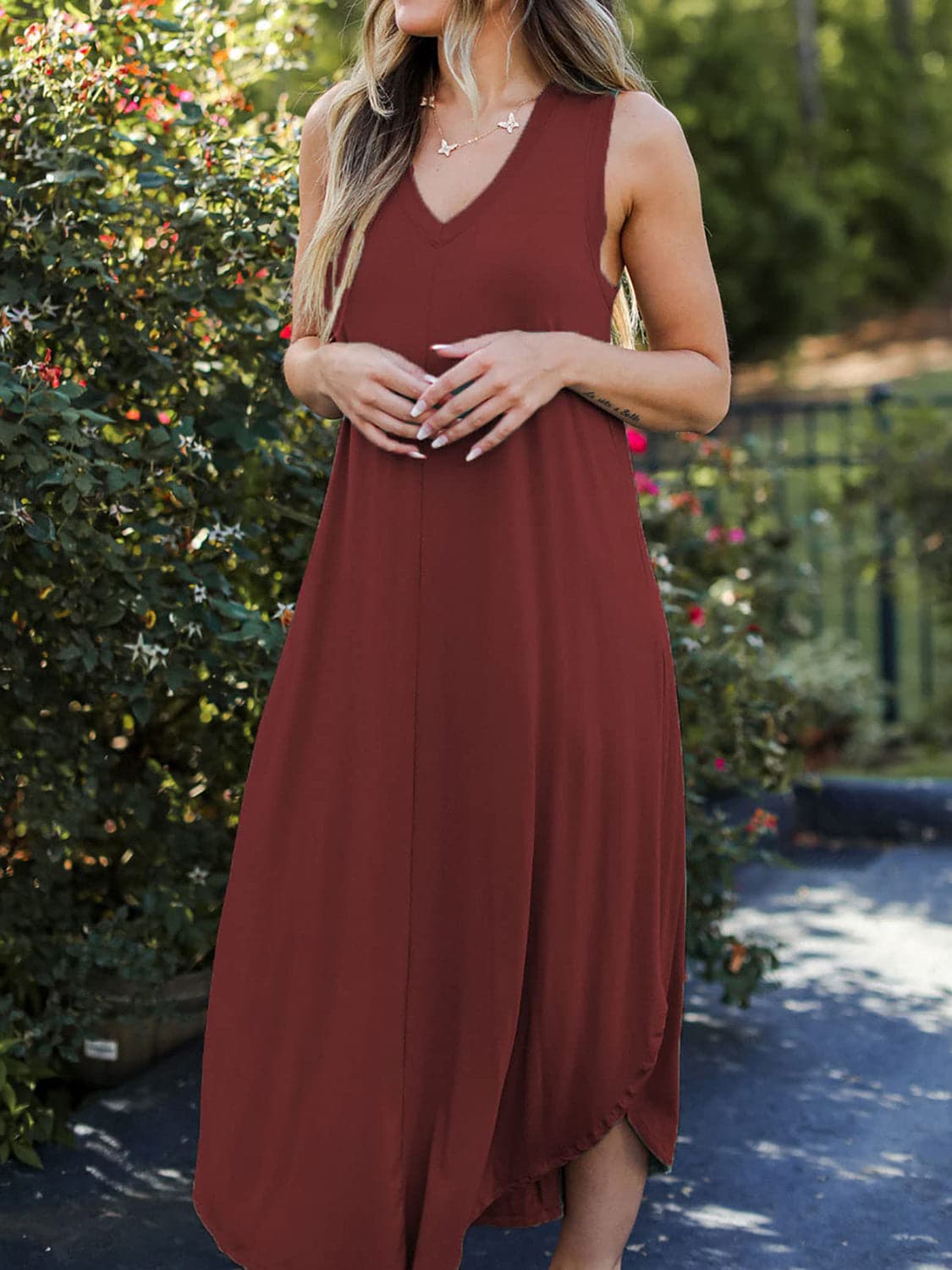 Full Size V-Neck Midi Tank Dress.