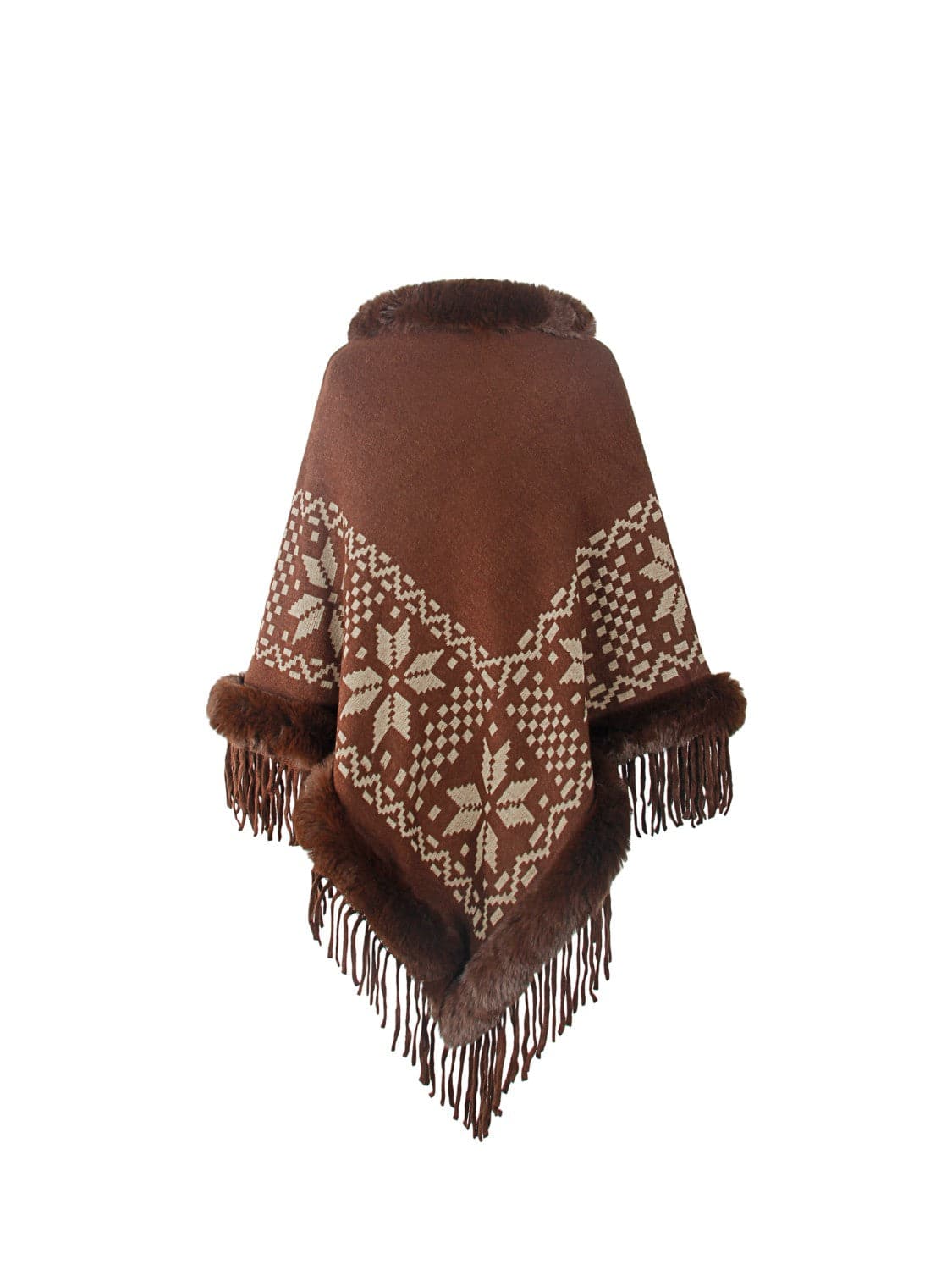 Fringe Geometric Cape Sleeve Poncho.