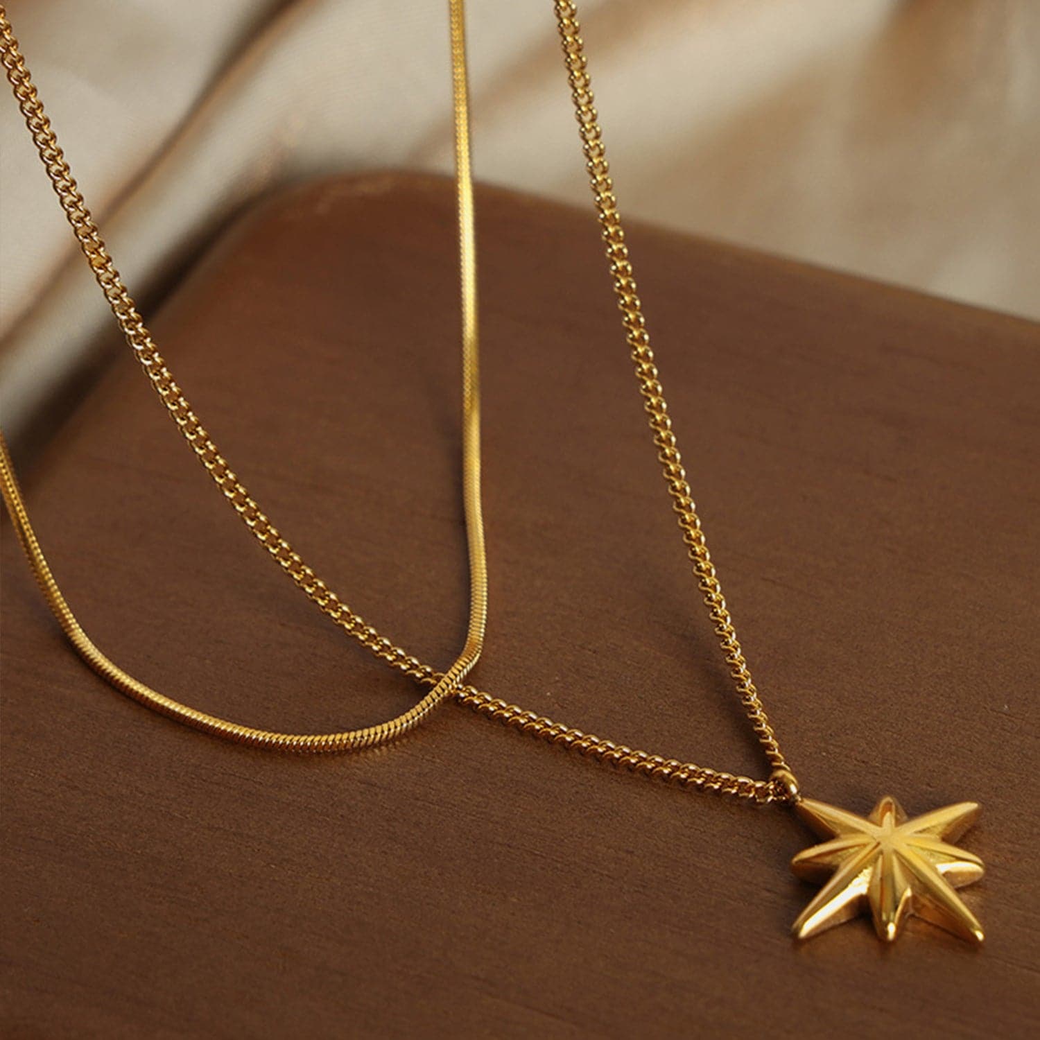 Star Pendant Double-Layered Titanium Steel Necklace.