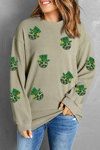 Sequin Round Neck Dropped Shoulder Sweatshirt.