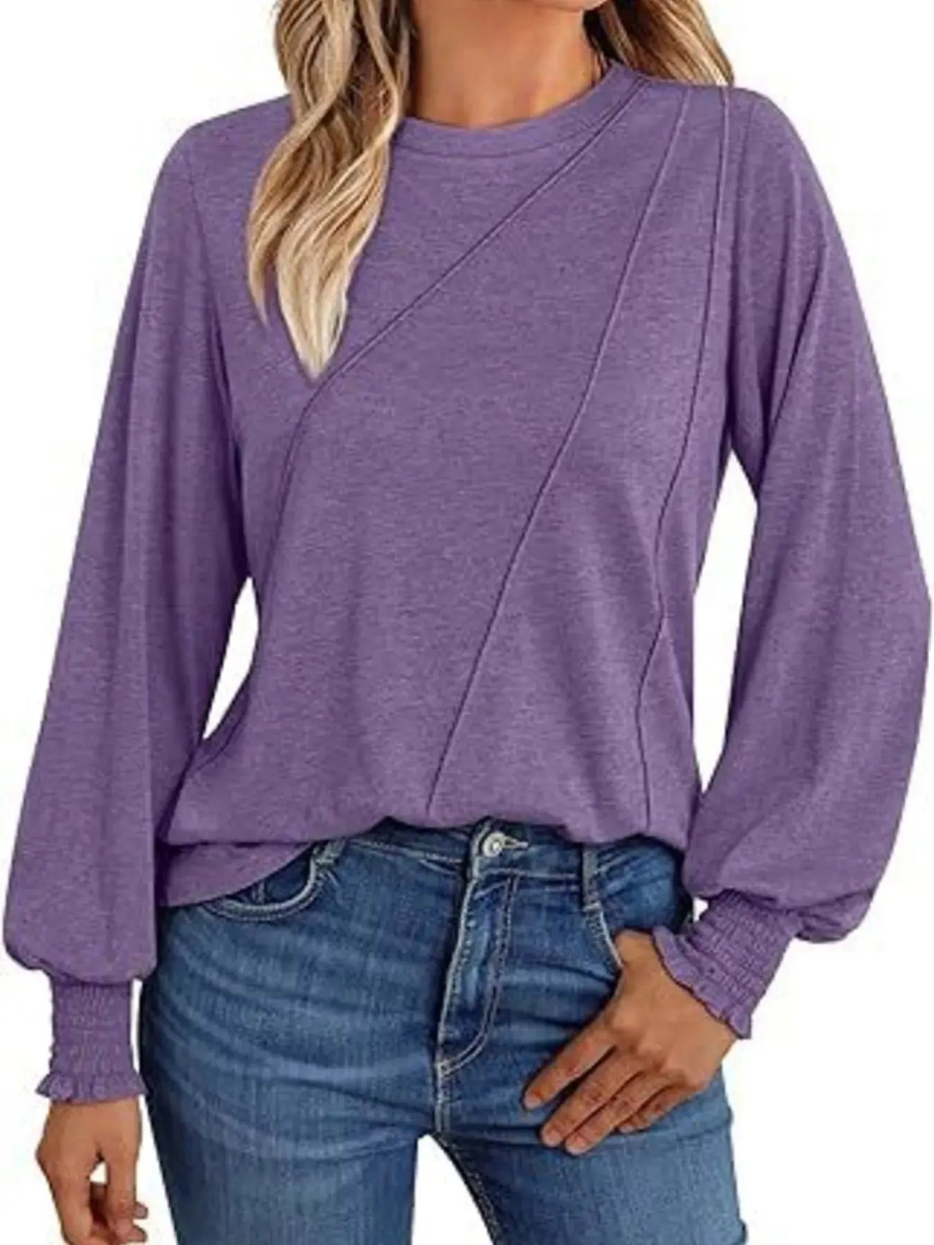 Round Neck Long Sleeve Top Simply Love
