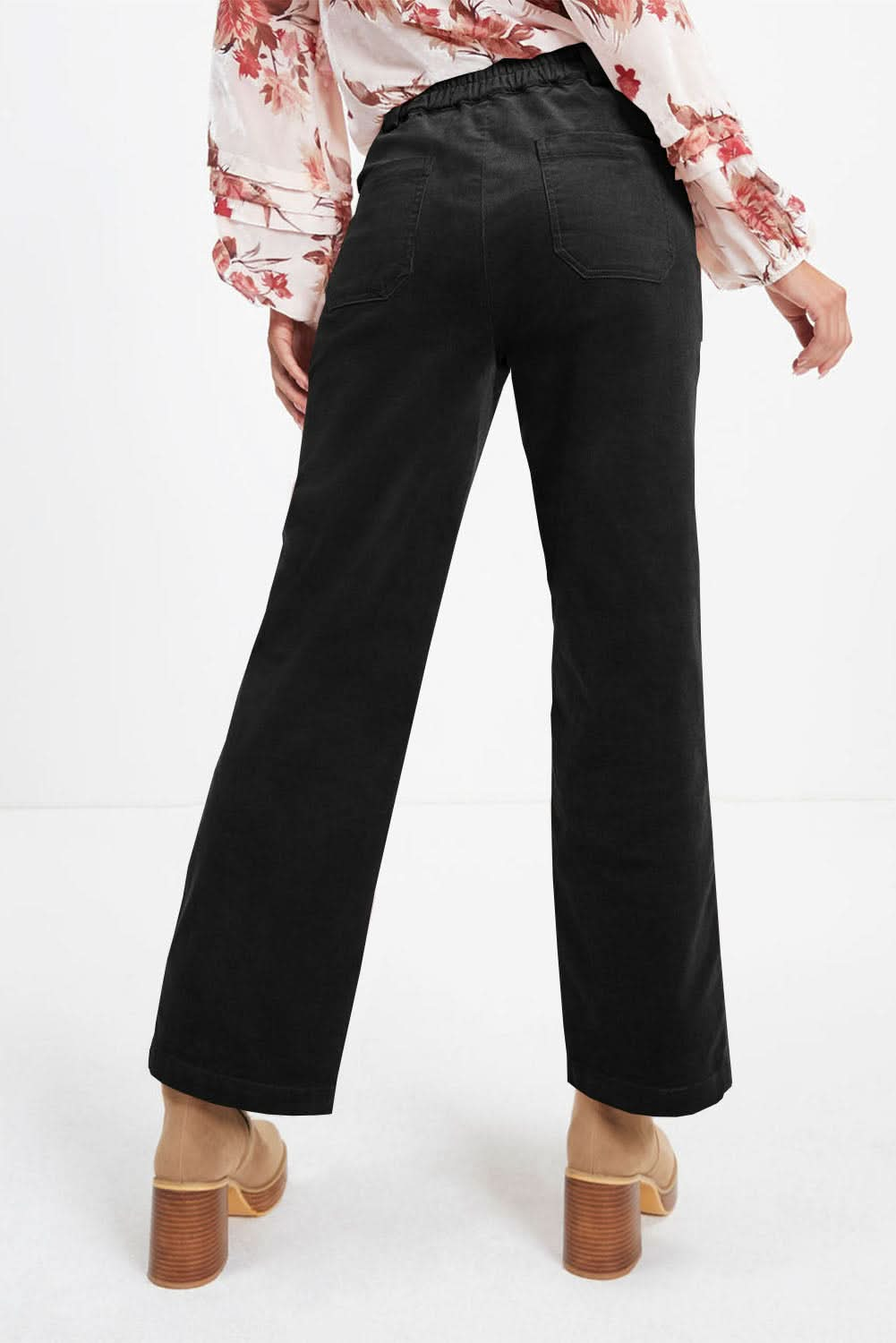 Comfort Fit Straight Leg Trousers with Elastic Waist