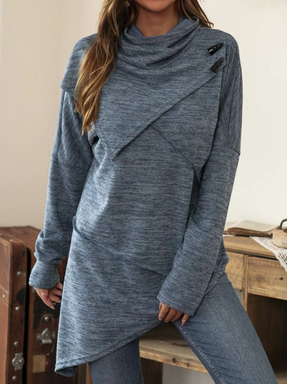 Asymmetrical hem cowl neck tee