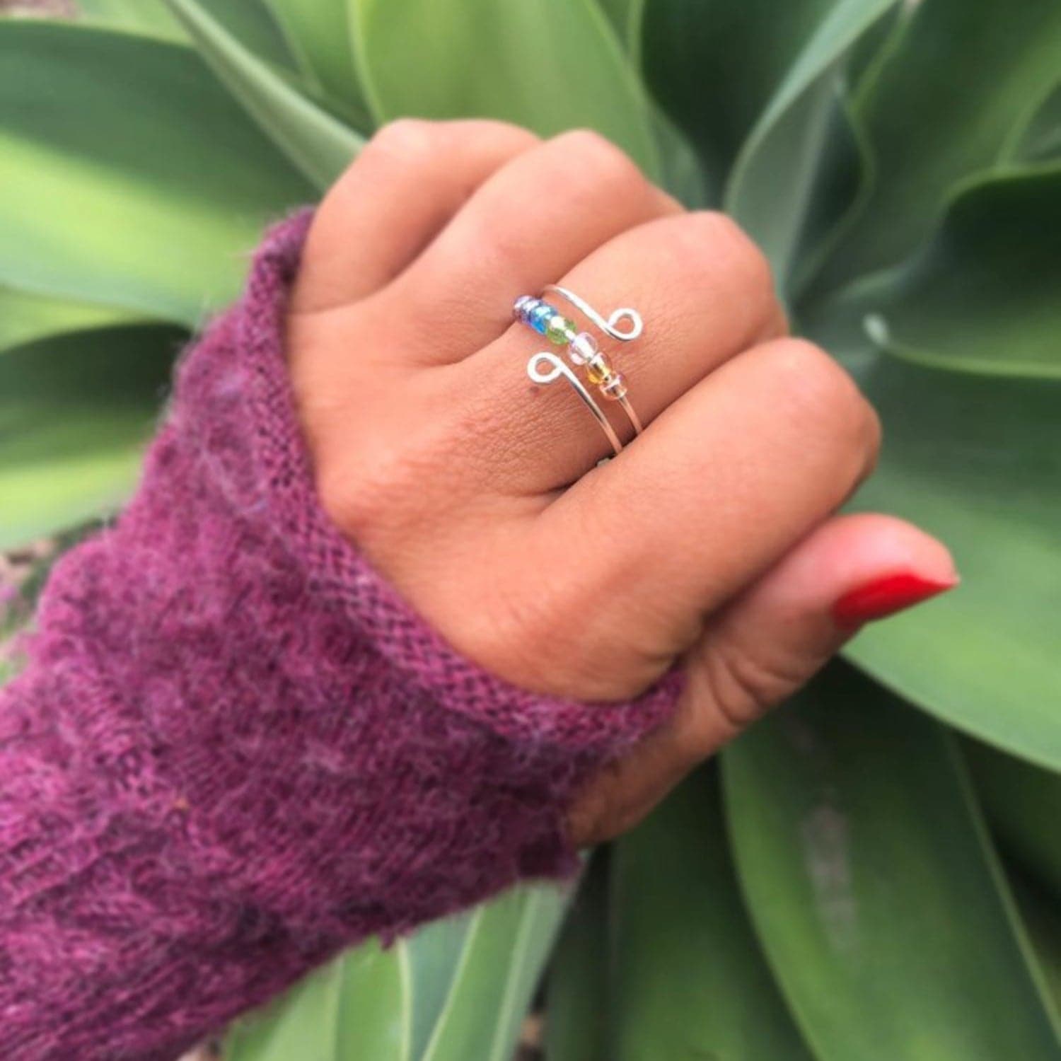 925 Sterling Silver Bead Wrap Ring.