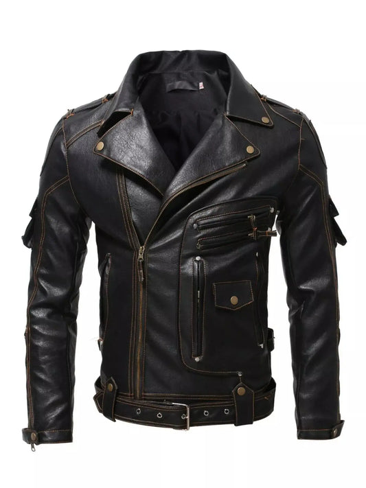 Men's Faux Leather Motorcycle Jacket Plus Size Zipper Pockets Simply Love