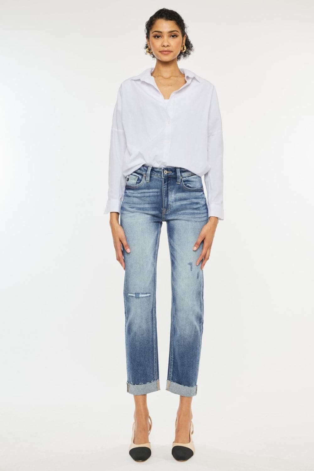 Elevate your style with Kancan high-rise cuffed straight jeans